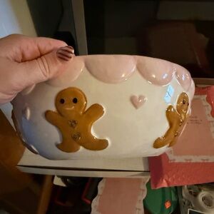Gingerbread Man Ceramic Bowl - Pink and White